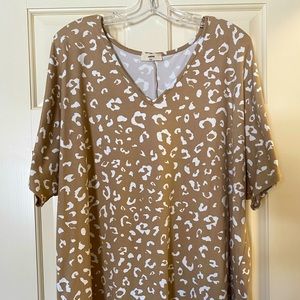 Entro Camel and White Leopard Print V Neck Top